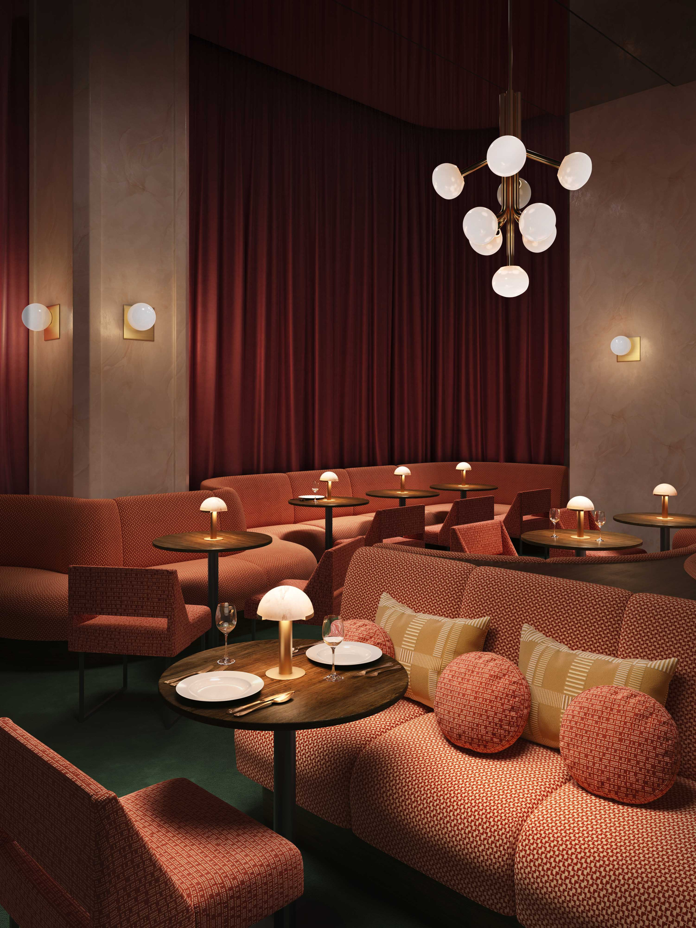 Lampe de plafond "Etoile Chandelier 9" - Atelier de Troupe, Lampe murale "Tempo Flush" - Mount.